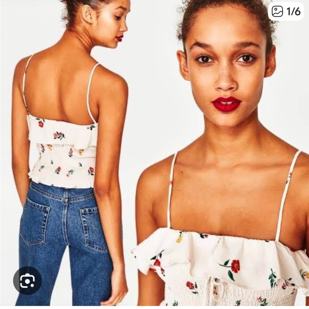 Zara Smocked Floral Top Size S